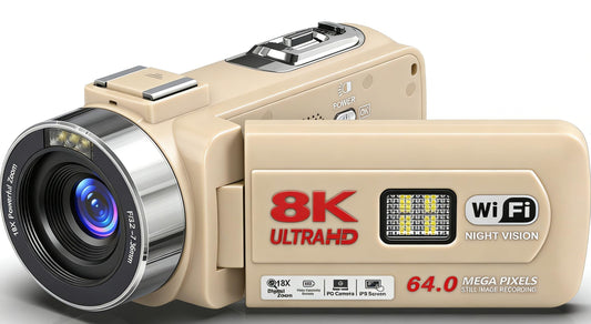 Yollner 8K Video Camera Camcorder, 64MP IR Night Vision Vlogging Camera, 18X Zoom WiFi Digital Touch Screen Camcorder