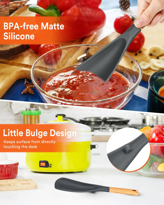 Spoon — BPA-free silicone with wood handle for nonstick cookwares and serving