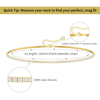 Robaice necklace — 14K gold/silver plated rhinestone choker with cubic zirconia cut