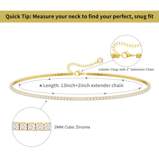 Robaice necklace — 14K gold/silver plated rhinestone choker with cubic zirconia cut