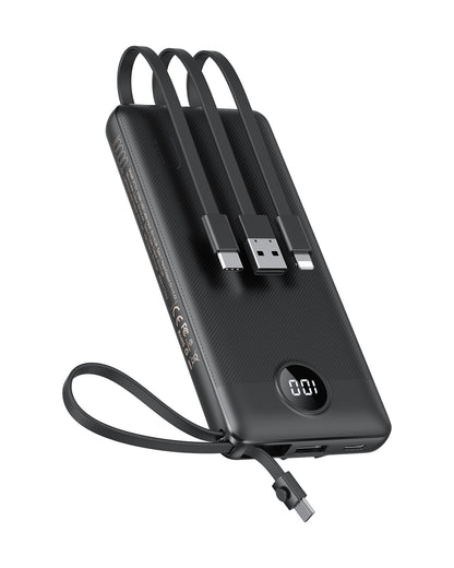 VEEKTOMX power bank with built-in cables for fast charging on the go