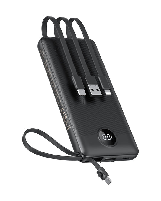 VEEKTOMX power bank with built-in cables for fast charging on the go