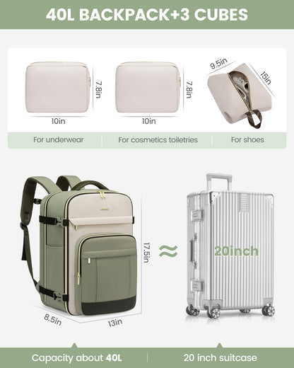 LOVEVOOK travel backpack with 3 packing cubes for carry-on and personal items