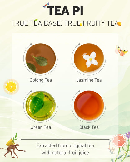 Tea PI iced tea – Sweet fruit tea with real juice, 15 pack, 16.9 fl oz bottles.