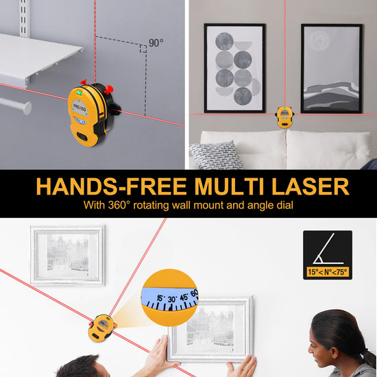 PREXISO laser level - 30ft horizontal and vertical line with wall mount base and accessories