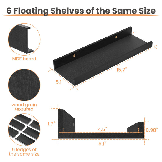 upsimples floating shelves - set of 6 for wall