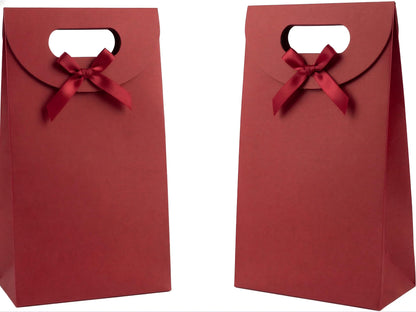 Viongna 12Pcs Kraft Paper Bags with Handles Paper Gift Bags Stand Up Gift Bag with Bow Tie Gift Bag for Candy Cookies Packaging Wedding Christmas Party Red 5.5"x2.8"x7.9"