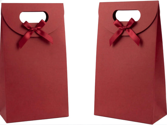 Viongna 12Pcs Kraft Paper Bags with Handles Paper Gift Bags Stand Up Gift Bag with Bow Tie Gift Bag for Candy Cookies Packaging Wedding Christmas Party Red 5.5"x2.8"x7.9"