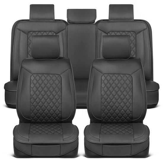 Vehicle seat cover — MotorBox prestige edition leather seat cover set in black and gray