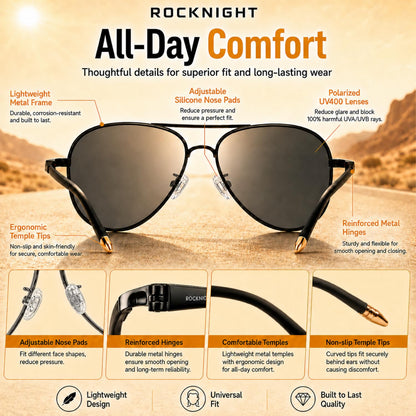 Sunglasses — Polarized aviator style with UV400 protection and metal frame