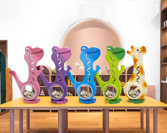 AORCMITN wooden dinosaur piggy bank — clear big belly design for kids