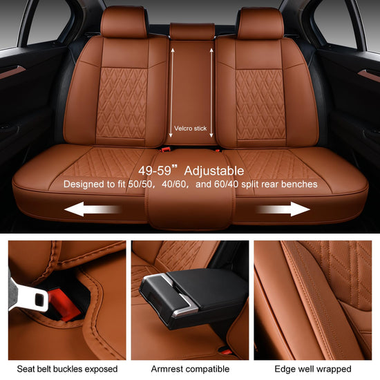 TINRAIYANG car seat covers - breathable leather for front and rear seats in brown