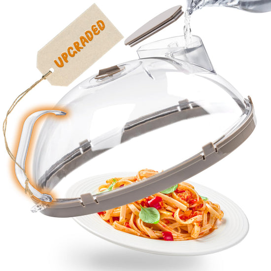Microwave splatter cover - upgraded with water steamer and integrated handle