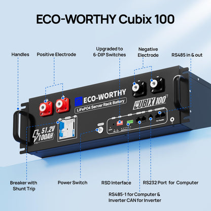 ECO-WORTHY Cubix 100 battery — 48V 100Ah lithium battery with BMS for server rack