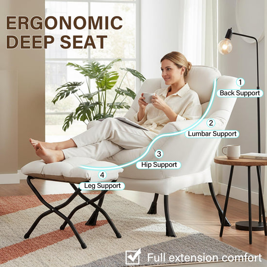Welnow lazy chair with ottoman — modern lounge chair with side pocket and footrest for small spaces