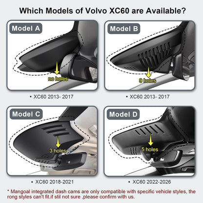 Mangoal 4K dash cam - Custom fit for Volvo XC60 2022-2026 with UHD video and GPS