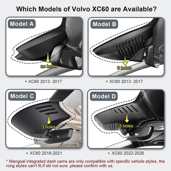 Mangoal 4K dash cam - Custom fit for Volvo XC60 2022-2026 with UHD video and GPS