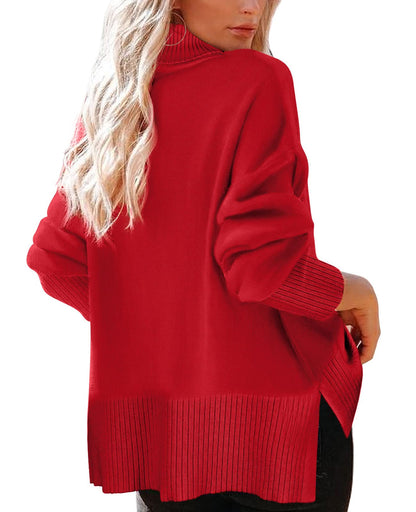 Glanzition sweater — Turtleneck oversized pullover with side split