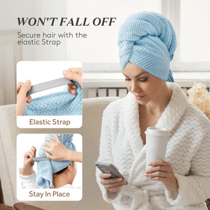 YFONG microfiber hair towel wrap with elastic band for fast drying curly hair