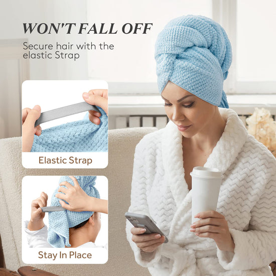YFONG microfiber hair towel wrap with elastic band for fast drying curly hair