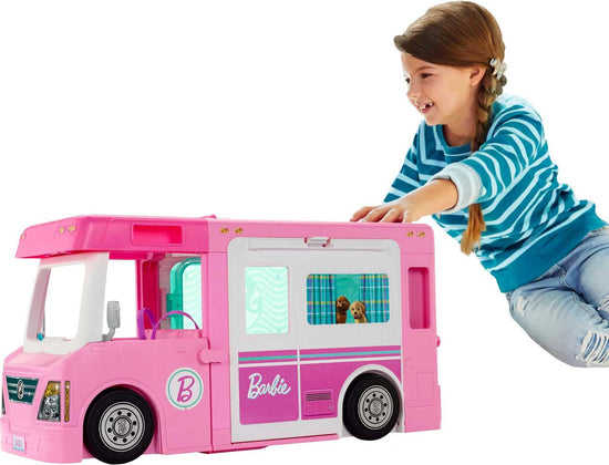 Toy figure playset — Barbie 3-in-1 dreamcamper with pool set and transforming design