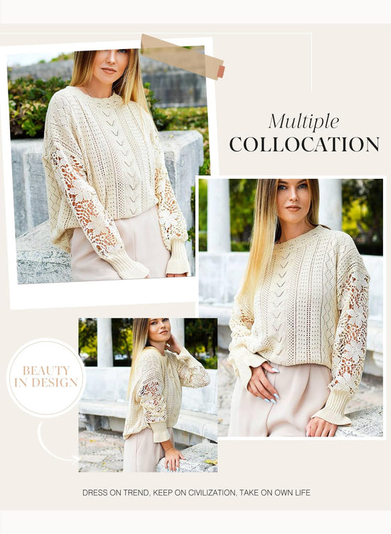 Dokotoo women's crochet lace long sleeve cable knit sweater