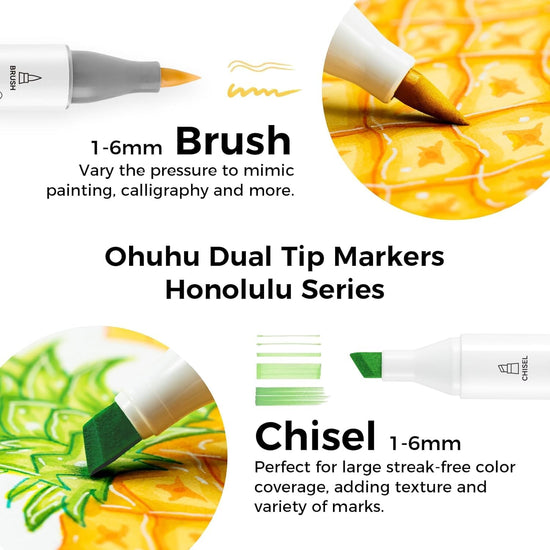 Ohuhu marking pen — double tipped with refillable alcohol-based ink, 120 colors