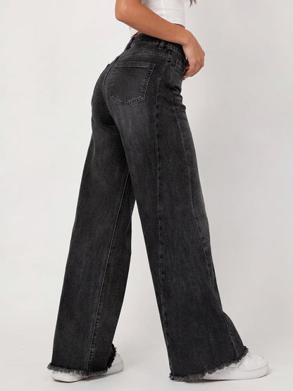 Wide leg jeans — Relaxed straight leg with raw hem and comfort denim