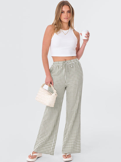 ANRABESS women's striped gingham lounge pants — casual wide leg design