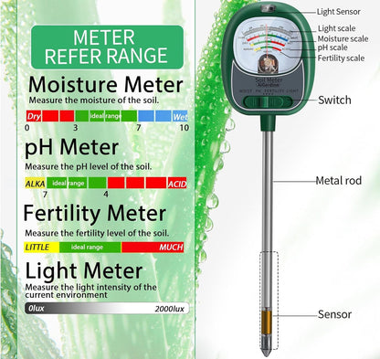 AiGerdinn soil moisture meter - 4-in-1 soil tester for plants and garden use.