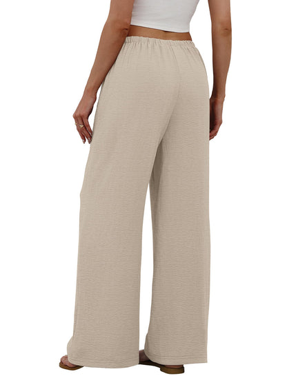 Sampeel linen pants — wide leg flowy beach vacation trousers in khaki M