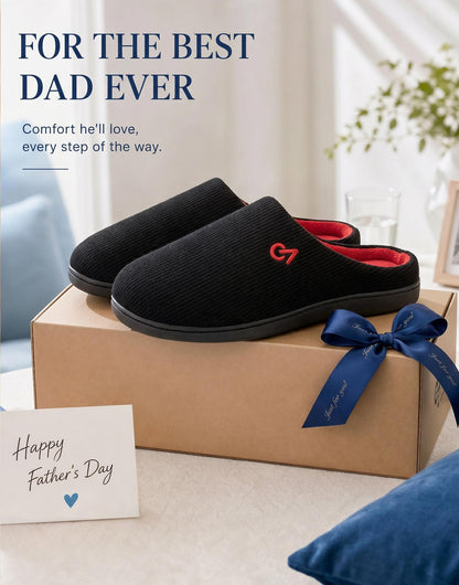 VeraCosy men's two-tone memory foam slippers — durable rubber sole for indoor outdoor use