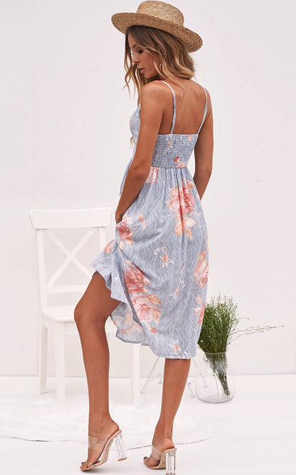 ECOWISH dress — Tie front v-neck spaghetti strap backless midi dress