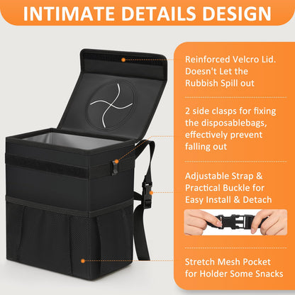 Vankor car trash can - hanging lid design for back seat use