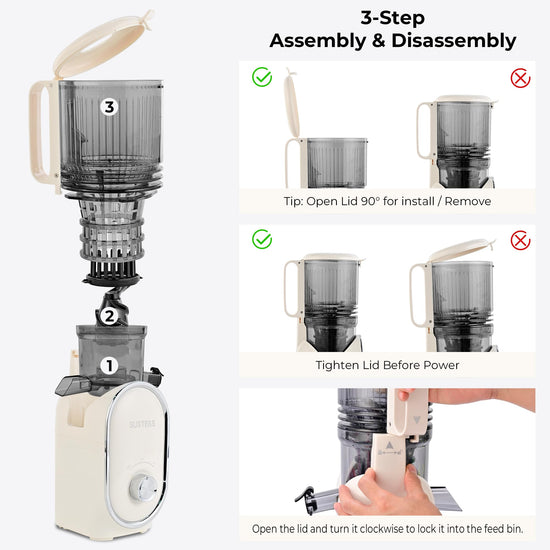 SUSTEAS juicer - compact design for easy storage and portability.