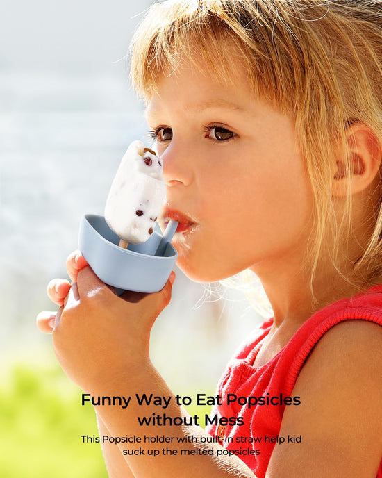 4Pack drip-free silicone popsicle holders — AODISTUCE holder with straw and slots for sticks