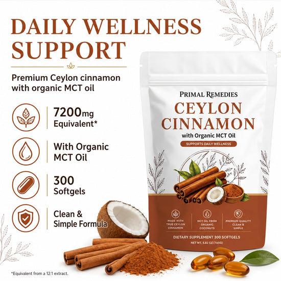 Primal Remedies Ceylon Cinnamon, 300 Softgels with Mct Oil, for Daily Wellness Routine (1PCS)