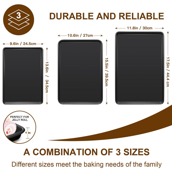 Sheet pan set of 3 — Nonstick heavy duty baking sheets for toaster oven trays