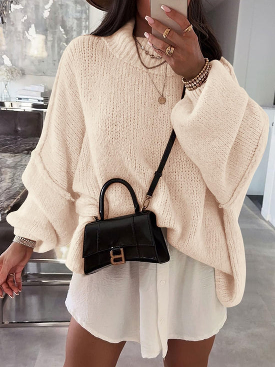 Sweater — Oversized mock neck batwing long sleeve ribbed knit tunic by Saodimallsu