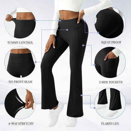 COPYLEAF womens yoga pants - High waisted flare leggings with pockets