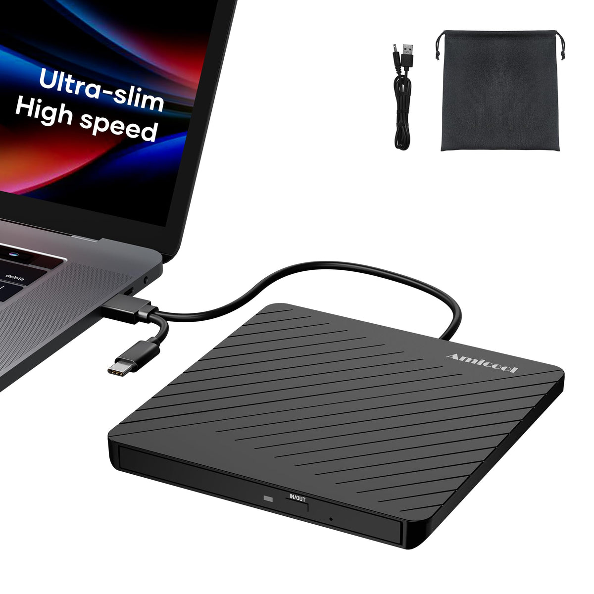 Amicool optical disc drive — external USB-C and USB 3.0 compatibility for multiple systems