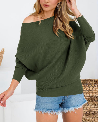 Zenlonr women's sweatshirt - Casual batwing sleeve off shoulder knit pullover jumper tops