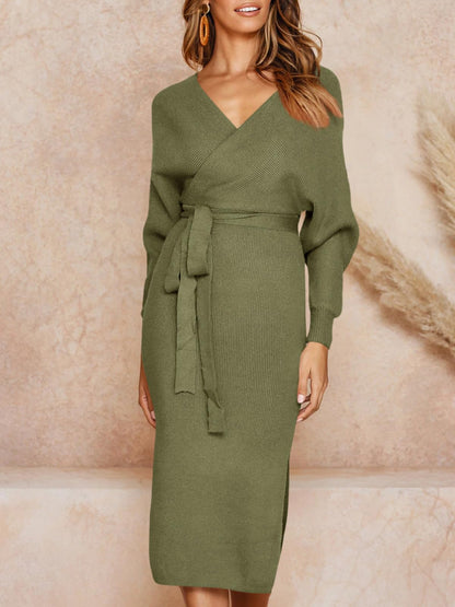 Chang Yun dress — sexy wrap batwing v neck maxi with open back and belt
