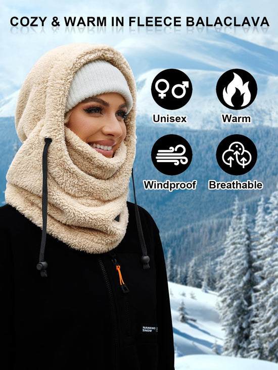 VELAI Balaclava Fleece Ski Mask for Men Women Winter Face Masks Windproof Hooded Scarf Cold Weather Hat Neck Warmer