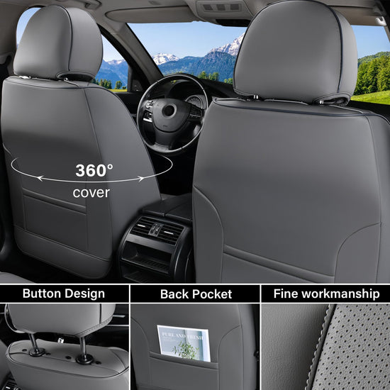 Coverado car seat covers - gray waterproof nappa leather full set for most cars