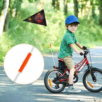 2 Pcs Bike Flag with Pole 6 Ft Bicycle Safety Flag with Adjustable Height Heavy Duty Fiberglass Pole Tear-Resistant Waterproof Orange Safety Flag Spider Dinosaur Pirate Fags for Kids (Back(Pirate))