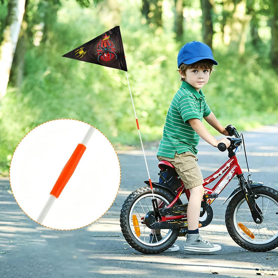 2 Pcs Bike Flag with Pole 6 Ft Bicycle Safety Flag with Adjustable Height Heavy Duty Fiberglass Pole Tear-Resistant Waterproof Orange Safety Flag Spider Dinosaur Pirate Fags for Kids (Back(Pirate))