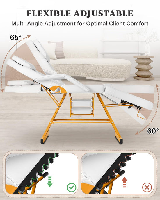 Tythical Tattoo Facial Chair for Clients, Multi-Purpose Esthetician Lash Wax Bed with Adjustable Backrest &Armrests, Professional Beauty Salon Spa Chair for Tattoo Shop Massage Furniture, White Glod