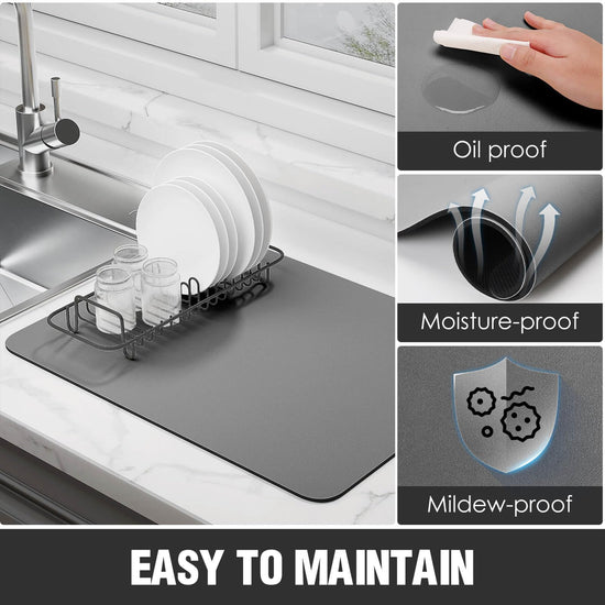 Dish drying mat — super absorbent with non-slip rubber backing and heat resistance