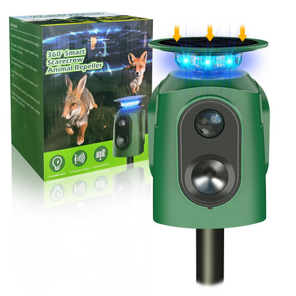 Upgraded Solar Ultrasonic Animal Repellent,360° Cat Repellent Outdoor with Motion Sensor,IP65 Waterproof Dog Repeller with Flash Light to Drive Away Rabbit Deer Squirrel Skunk for Yard Garden Lawn